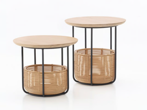 BASKET - Round coffee table with oak top and rattan basket - Accessories by Vincent Sheppard