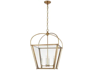 RIVERSIDE MEDIUM SQUARE LANTERN - Brass and glass pendant lamp - Ceiling lamp by Visual Comfort Europe