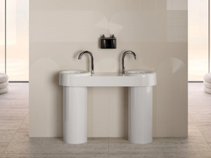 LIQUID - Double round pedestal ceramic washbasin - Washbasin by VitrA Bathrooms