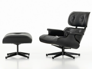 EAMES LOUNGE CHAIR & OTTOMAN BLACK VERSION - Swivel leather armchair with footstool - Armchair by Vitra