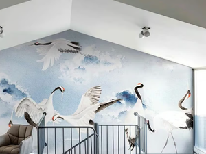 DANCING CRANES - Oriental wallpaper, eco-friendly, PVC free and washable - Wallpaper by WallPepper®/Group