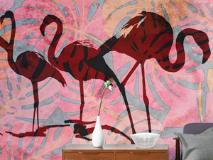 WILD FLAMINGOS - Tropical wallpaper, PVC free, eco, washable - Wallpaper by WallPepper®/Group