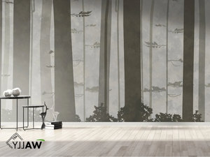 WOOD - Fire retardant washable landscape nonwoven wallpaper - Wallpaper by WALLYART