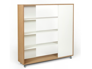 ADALA - Open divider wood veneer bookcase with casters - Cabinet by Woodman