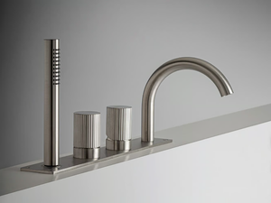 Z316_SH - Deck mounted 4 hole stainless steel bathtub tap with hand shower - Tap by ZAZZERI