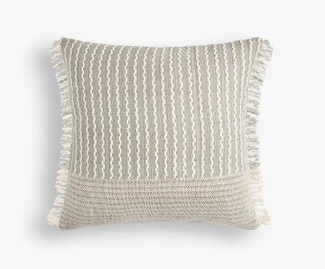 Large Green/White Embroidery Fringed Cushion by Tetrad