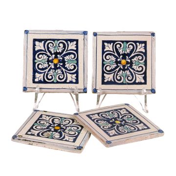 Ceramic-Hand made tiles - set of 4 pcs - old cotto- decorated - PT/70 by L'Antica Deruta - view 2
