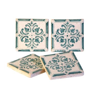 Hand made cotto tiles - set of 4 pcs - decorated -old cotto - PT/50V by L'Antica Deruta - view 2