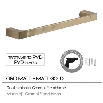 Pirenei towel holder 45 cm matt gold (pvd plated) by GEDY - view 4
