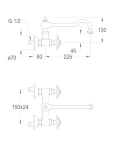 Classic Kitchens Wall-mounted two-handle sink mixer with swivel spout, center distance 225 mm by Fir Italia - view 2