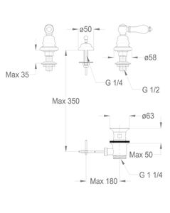Melrose 21 Three-hole bidet mixer without spout, with pop-up drain and pull-rod by Fir Italia - view 2