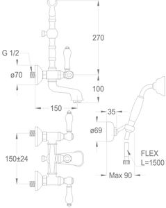 Melrose 21 Wall-mounted bath mixer with diverter and shower set by Fir Italia - view 2