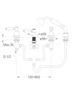 Melrose 21 Four-hole deck-mounted bath mixer with diverter and shower set, without spout by Fir Italia - view 2