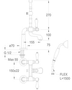 Melrose 21 Deck-mounted bath mixer with legs, diverter and shower set by Fir Italia - view 2