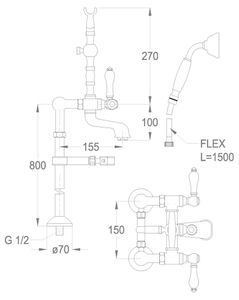 Melrose 21 Floor-mounted bath mixer with legs, diverter and shower set by Fir Italia - view 2