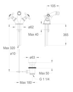 Melrose 22 One-hole bidet mixer, 105 mm high, center distance 105 mm long, with pop-up drain and pull-rod by Fir Italia - view 2