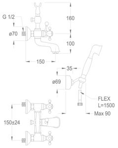 Melrose 22 Wall-mounted bath mixer with diverter and shower set by Fir Italia - view 2