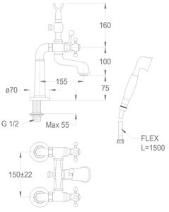 Melrose 22 Deck-mounted bath mixer with legs, diverter and shower set by Fir Italia - view 2