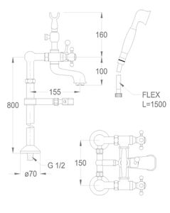 Melrose 22 Floor-mounted bath mixer with legs, diverter and shower set by Fir Italia - view 2