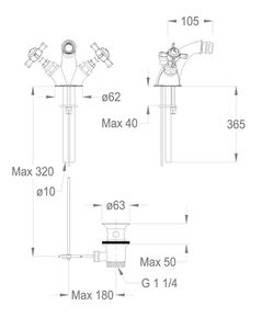 Canterbury 30 One-hole bidet mixer, 105 mm high, center distance 105 mm long, with pop-up drain and pull-rod by Fir Italia - view 2