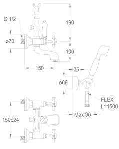 Canterbury 30 Wall-mounted bath mixer with diverter and shower set by Fir Italia - view 2