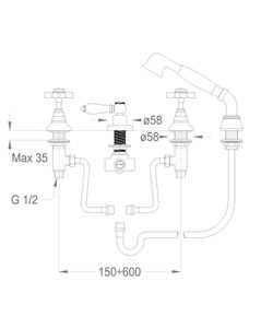 Canterbury 30 Four-hole deck-mounted bath mixer with diverter and shower set, without spout by Fir Italia - view 2