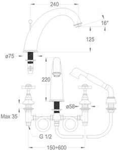 Canterbury 30 Four-hole deck-mounted bath mixer with diverter and shower set by Fir Italia - view 2