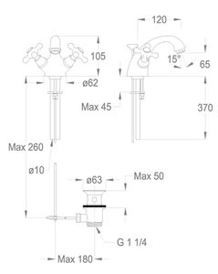 Alison 33 One-hole wash basin mixer, 105 mm high, center distance 120 mm long, with pop-up drain and pull-rod by Fir Italia - view 2