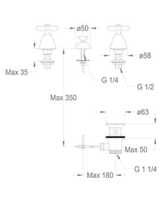 Alison 33 Three-hole bidet mixer without spout, with pop-up drain and pull-rod by Fir Italia - view 2