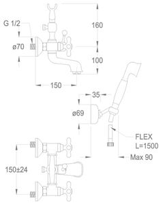 Alison 33 Wall-mounted bath mixer with diverter and shower set by Fir Italia - view 2