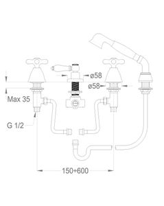 Alison 33 Four-hole deck-mounted bath mixer with diverter and shower set, without spout by Fir Italia - view 2