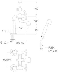 Alison 33 Deck-mounted bath mixer with legs, diverter and shower set by Fir Italia - view 2