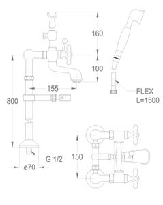 Alison 33 Floor-mounted bath mixer with legs, diverter and shower set by Fir Italia - view 2