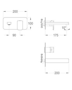 Daily 44 External part for wall-mounted built-in basin mixer with plate, 200 mm long, center distance 175 mm long by Fir Italia - view 2