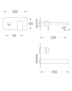Daily 44 External part for wall-mounted built-in basin mixer with plate, 255 mm long, center distance 235 mm long by Fir Italia - view 2
