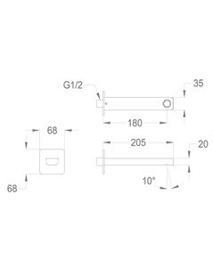Daily Cube 45 Wall-mounted water spout 1/2'', center distance 180 mm long, complete length 205 mm by Fir Italia - view 2