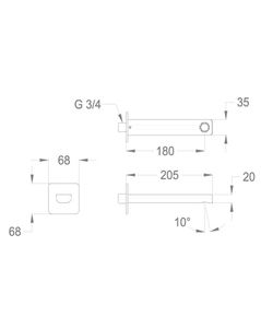 Daily Cube 45 Wall-mounted water spout 3/4'', center distance 180 mm long, complete length 205 mm by Fir Italia - view 2