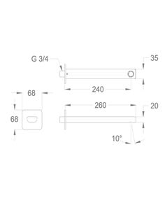 Daily Cube 45 Wall-mounted water spout 3/4'', center distance 240 mm long, complete length 260 mm by Fir Italia - view 2