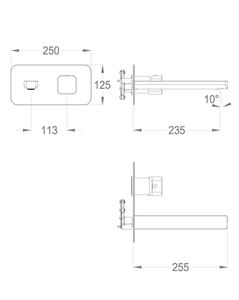 Daily Cube 45 External part for wall-mounted built-in basin mixer with plate, 255 mm long, center distance 235 mm long by Fir Italia - view 2