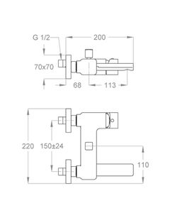 Daily Cube 45 Wall-mounted bath mixer with diverter and flex hose connection by Fir Italia - view 2
