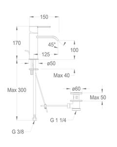 Sweet 46 Wash basin mixer 170 mm high, center distance 125 mm long, with pop-up drain and pull-rod by Fir Italia - view 2