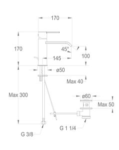 Sweet 46 Wash basin mixer 170 mm high, center distance 145 mm long, with pop-up drain and pull-rod by Fir Italia - view 2