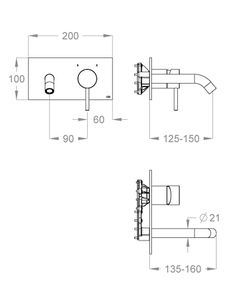 CleoSteel 48 External part for wall-mounted built-in basin mixer with plate, 160 mm long, center distance 150 mm long by Fir Italia - view 2
