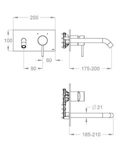 CleoSteel 48 External part for wall-mounted built-in basin mixer with plate, 210 mm long, center distance 200 mm long by Fir Italia - view 2