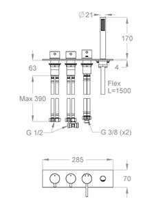 CleoSteel 48 Deck-mounted bath mixer, with taps for filling the tub and mixer for anti-limescale hand shower by Fir Italia - view 2