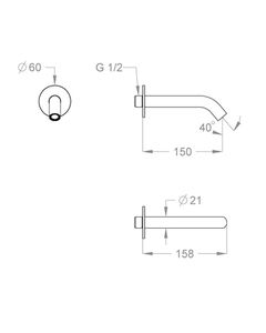 CleoSteel 48 Wall-mounted water spout 1/2'', center distance 150 mm long, complete length 158 mm by Fir Italia - view 2