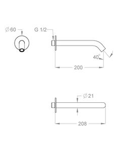 CleoSteel 48 Wall-mounted water spout 1/2'', center distance 200 mm long, complete length 208 mm by Fir Italia - view 2