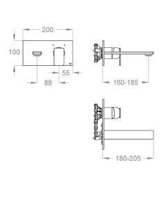 PlaySteel 58 External part for wall-mounted built-in basin mixer with plate, 205 mm long, center distance 185 mm long by Fir Italia - view 2