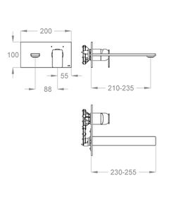 PlaySteel 58 External part for wall-mounted built-in basin mixer with plate, 255 mm long, center distance 235 mm long by Fir Italia - view 2