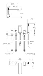 PlaySteel 58  Deck mounted bath mixer, with taps for spout and mixer for anti-limescale hand shower by Fir Italia - view 2